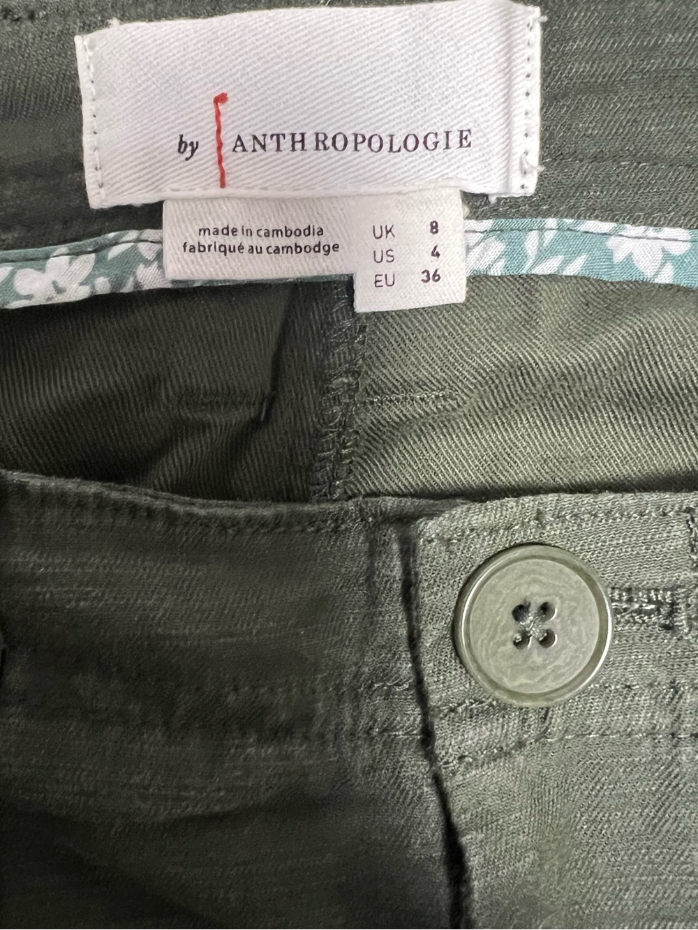 Anthropologie Olive Green Cargo Jogger Pants Cropped Utility Tie Pocket Size 4 - Picture 4 of 5